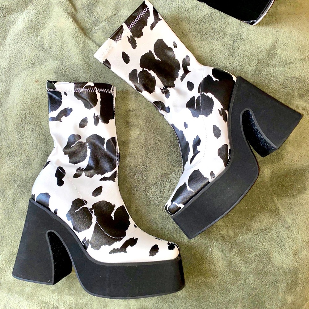 Nasty Gal Cow Print Platform Boots